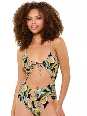 Ninety-Nine Psychedelic Retro Cutout One Piece Swimsuit Size L EUC